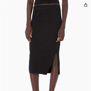 The Drop Women's Vera Slim Side Slit Midi Sweater Skirt Black